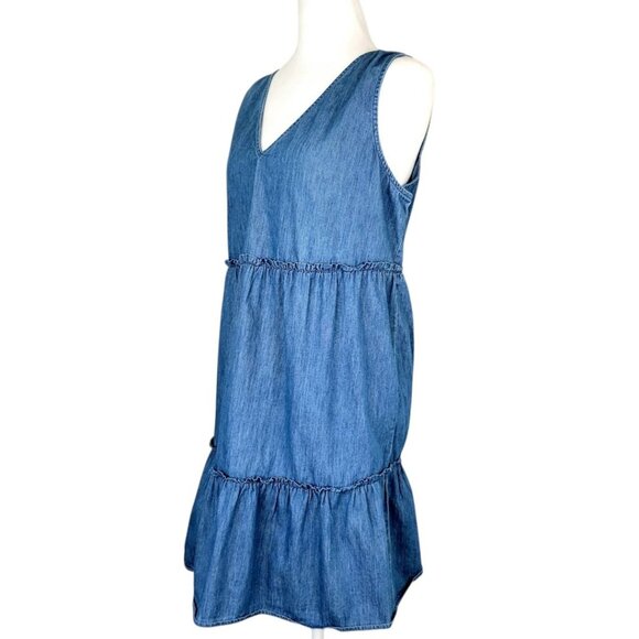 True Craft Womens Sleeveless Denim Tiered Dress Size L V-Neck & Back Tie Closure - Picture 6 of 16